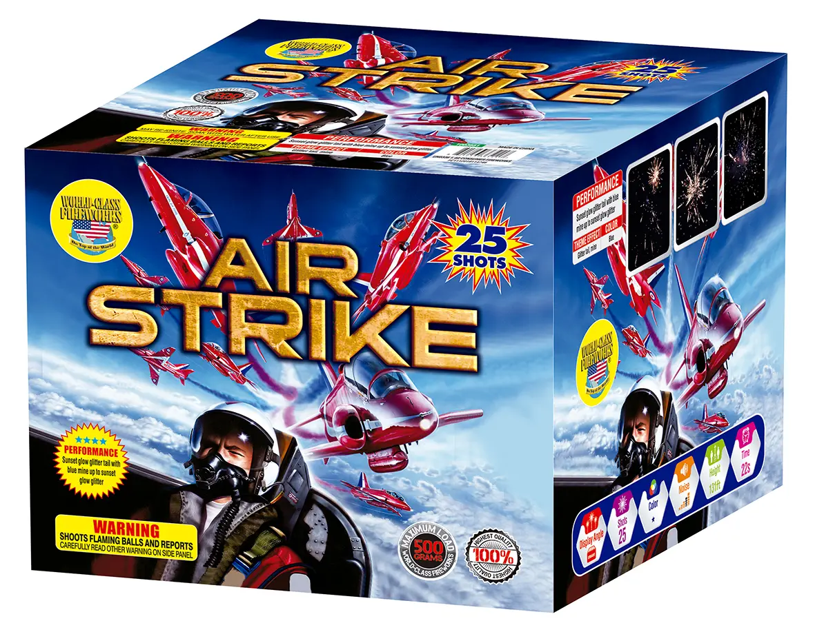 Air Strike fireworks: 25 shots, flaming balls.