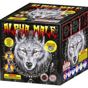Fireworks box featuring a wolf design.