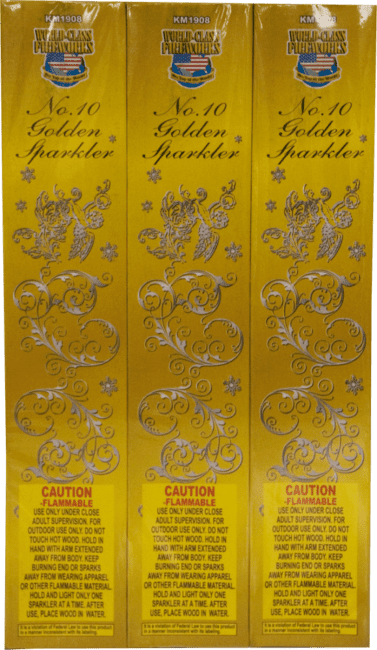 Three boxes of No. 10 Golden Sparklers.