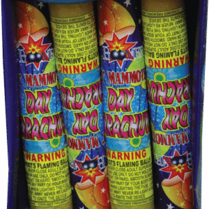 Box of colorful firework tubes.
