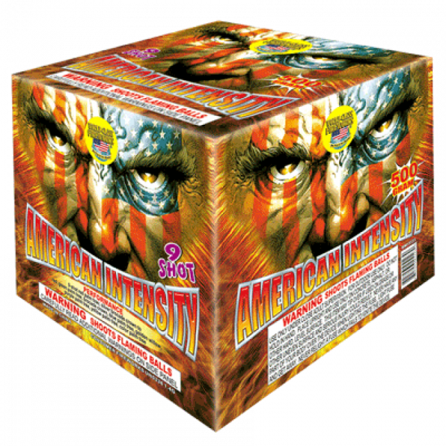 American Intensity 9-shot firework box.