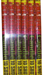Six packages of Candelle 10-shot fireworks.