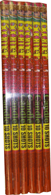 Six packages of Candelle 10-shot fireworks.