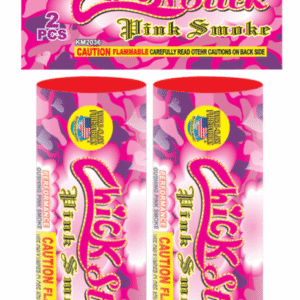 Pink smoke fireworks packaging with heart design.