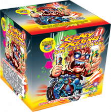 Here's an alt tag for the image: `Crazy Excitement on Steroids fireworks box`