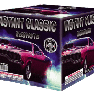 Fireworks box with red car illustration.