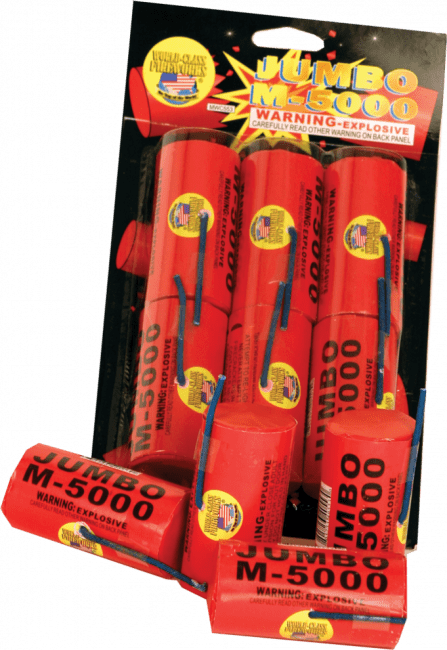 Here's an alt tag for the image: `Jumbo M-5000 explosive firecrackers`