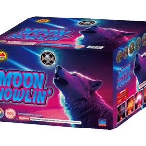 Fireworks packaging featuring a howling wolf.