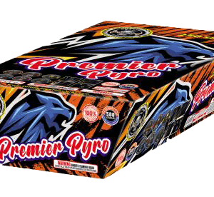 Premier Pyro fireworks box with wolf design.