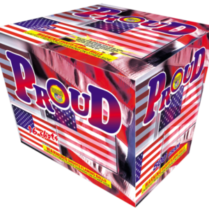 Here's an alt tag for the image: `Proud 16-shot firework box`