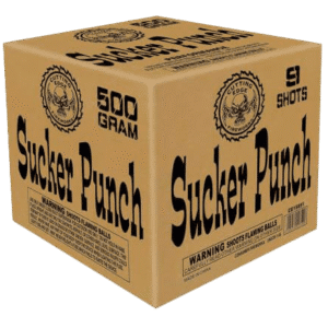 Fireworks box labeled "Sucker Punch," 500 grams.