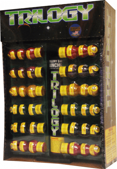 Trilogy firework assortment in box.