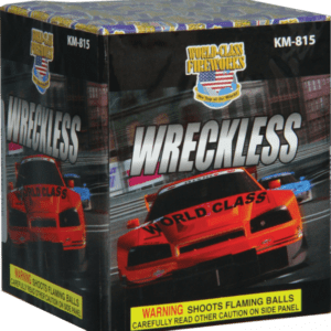 Here's an alt tag for the image: `Wreciless fireworks box with race cars`