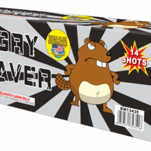 Angry Beaver fireworks packaging design illustration.