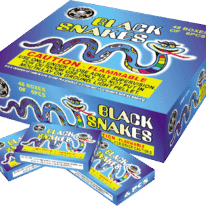 Box of Black Snakes fireworks with warnings.