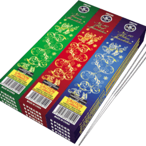 Colorful boxes of sparklers with caution labels.