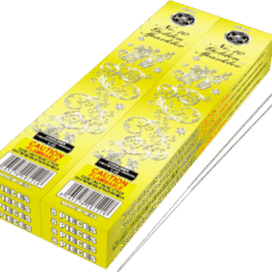 Yellow incense sticks box with floral design.