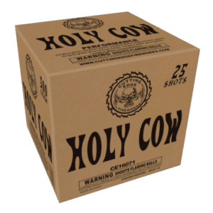 Fireworks box labeled "Holy Cow" 25 shots.