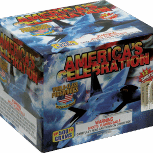 Fireworks box labeled "America's Celebration", 12 shots.
