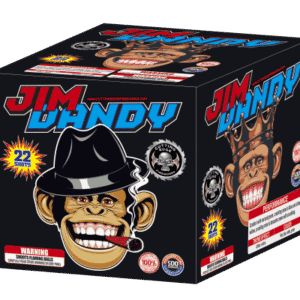 Monkey cartoon on Jim Dandy fireworks box.