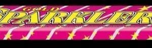 Gold sparklers packaging with pink background.