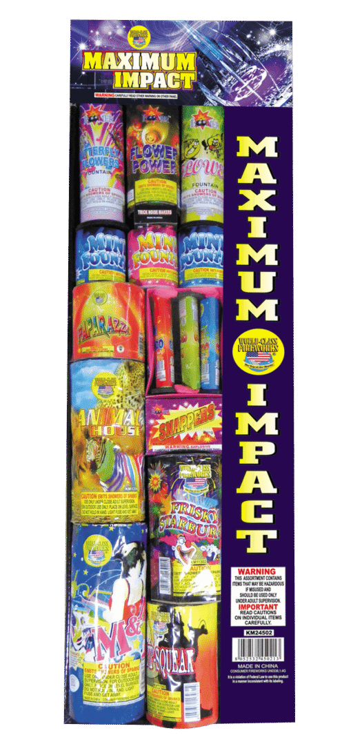 Maximum Impact firework assortment.