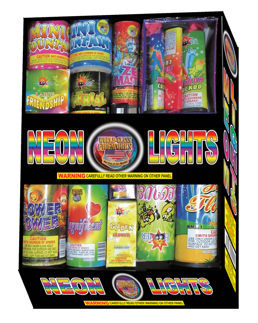 Neon Lights fireworks assortment box.