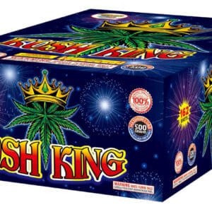 Fireworks box labeled "Kush King" with crown.