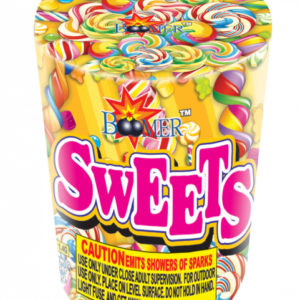Here's an alt tag for the image: `Boomer Sweets firework canister`
