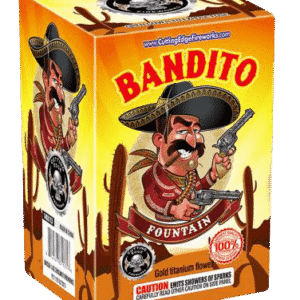 Fireworks box with cartoon bandit design.