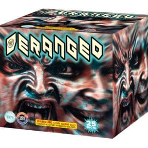 Fireworks box with distorted faces and text.