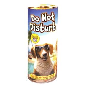 Firework cylinder with dog wearing sunglasses.