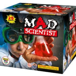 Mad Scientist firework box with goggles.