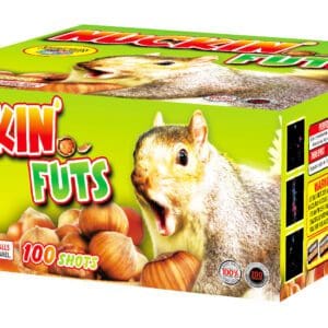 Squirrel-themed firework packaging with nuts design.