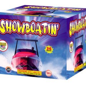 Showboatin' fireworks box with colorful design.
