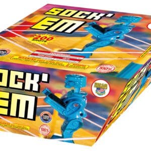 Box of Sock 'Em fireworks assortment.