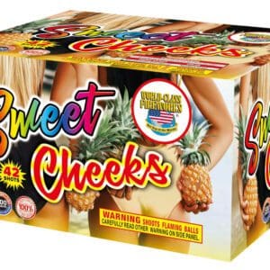Fireworks box labeled "Sweet Cheeks" with pineapples.