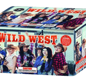 Wild West-themed fireworks box with cowgirls.