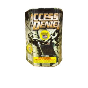 Fireworks package labeled "Access Denied" with lock.