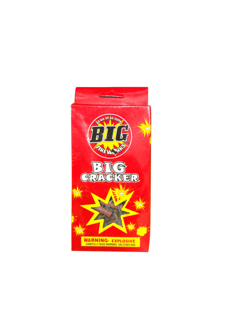 Red fireworks box labeled "Big Cracker".