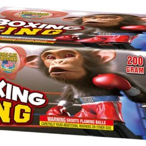 Boxing King fireworks packaging with monkey illustration.
