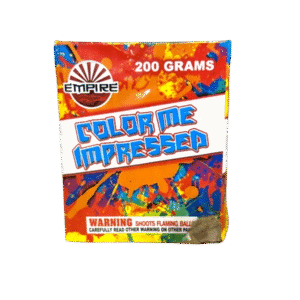 Firework packaging with colorful design and warning.