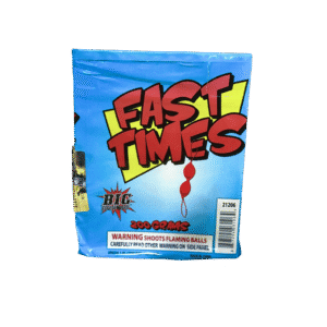 Fast Times fireworks package on black background.