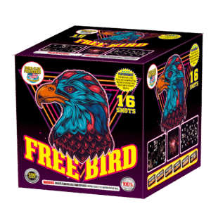 Fireworks box with colorful eagle design.