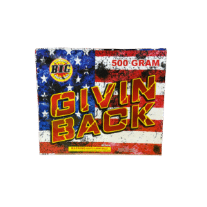 Patriotic fireworks box with American flag design.