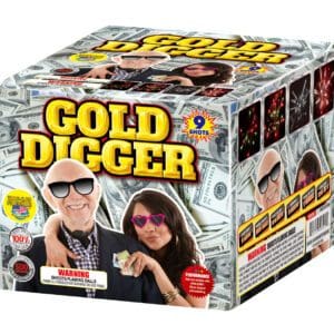 Fireworks box labeled "Gold Digger" with design.
