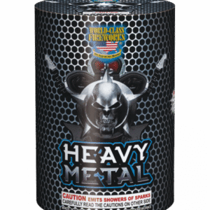 Fireworks packaging with a metal skull design.