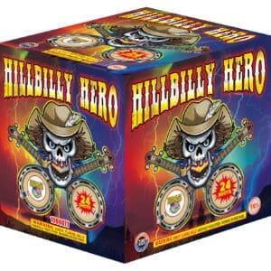 Hillbilly Hero fireworks box with skull design.