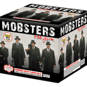 Mobsters-themed fireworks box with four figures.