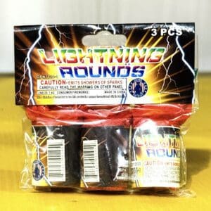 Fireworks package labeled "Lightning Rounds," three pieces.